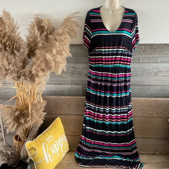 Lane Bryant | Dresses | Lane Bryant Short Sleeve Super Soft Vneck Striped Maxi  Dress Sz 416 | Poshmark